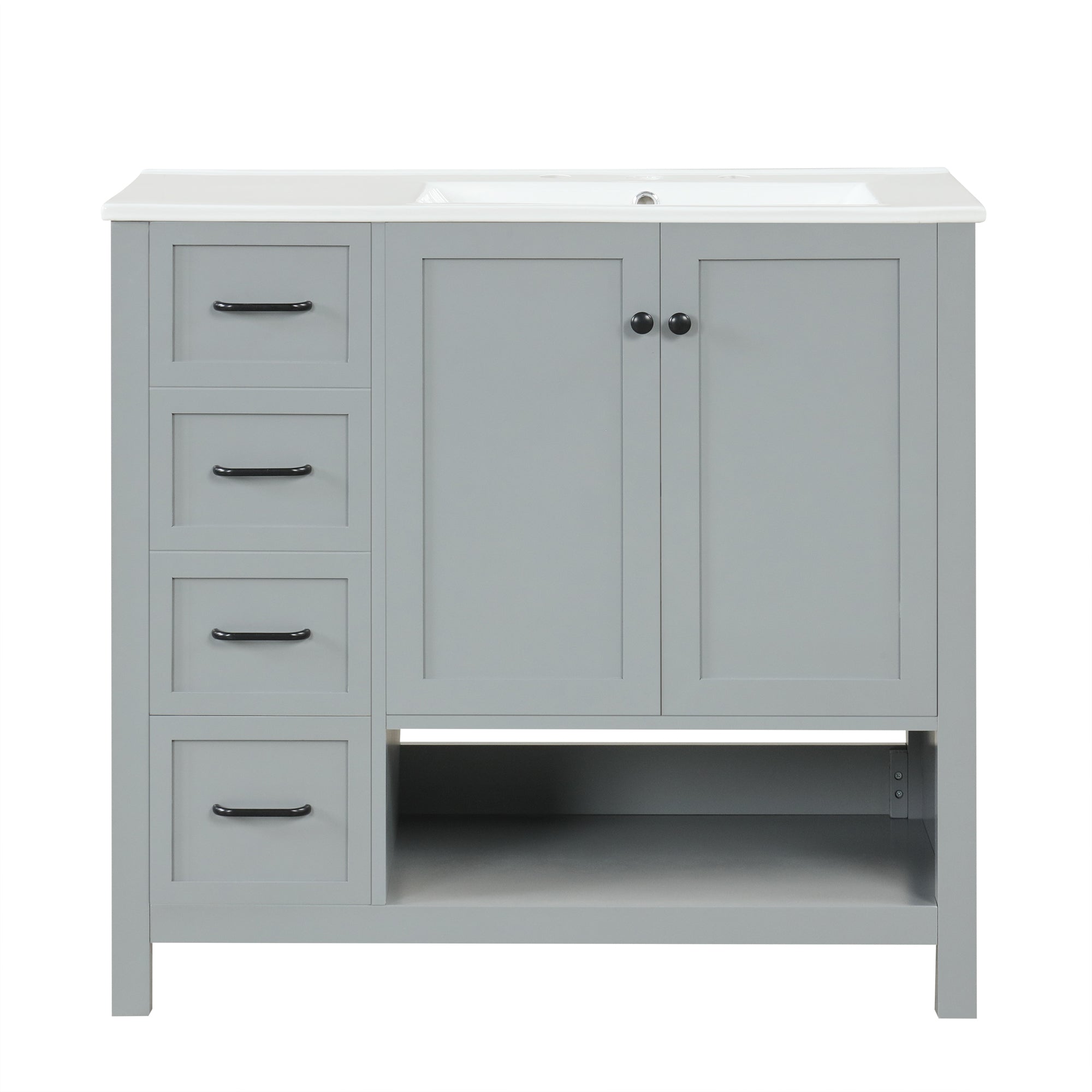 VanityFus 36-in Bathroom Vanity Gray Single Sink Combo with Ceramic Top 2 Doors 2 Drawers Adjustable Shelves